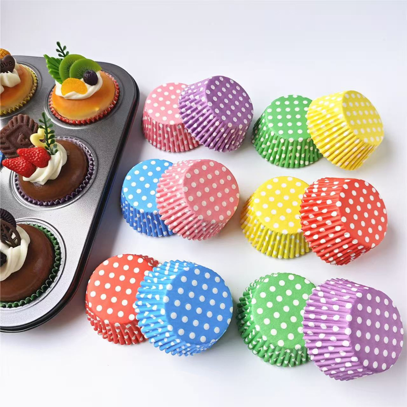 Kitchen Baking Paper - 100개입 물방울 무늬 케이크 종이 라이너,