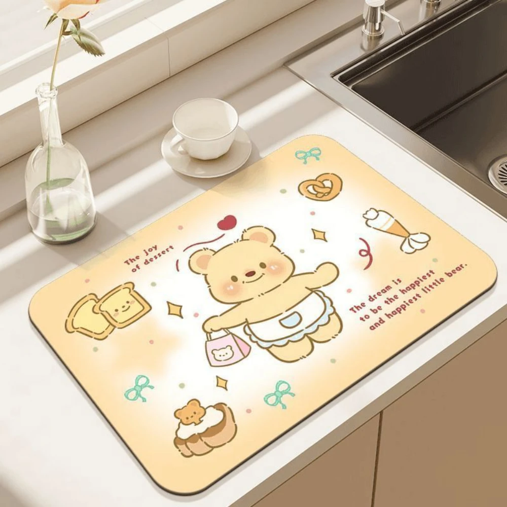 귀여운 만화 곰돌이 식기 건조 매트 흡수성 주방 카운터 - Kitchen Living Baking Mats 리뷰 및 가격
