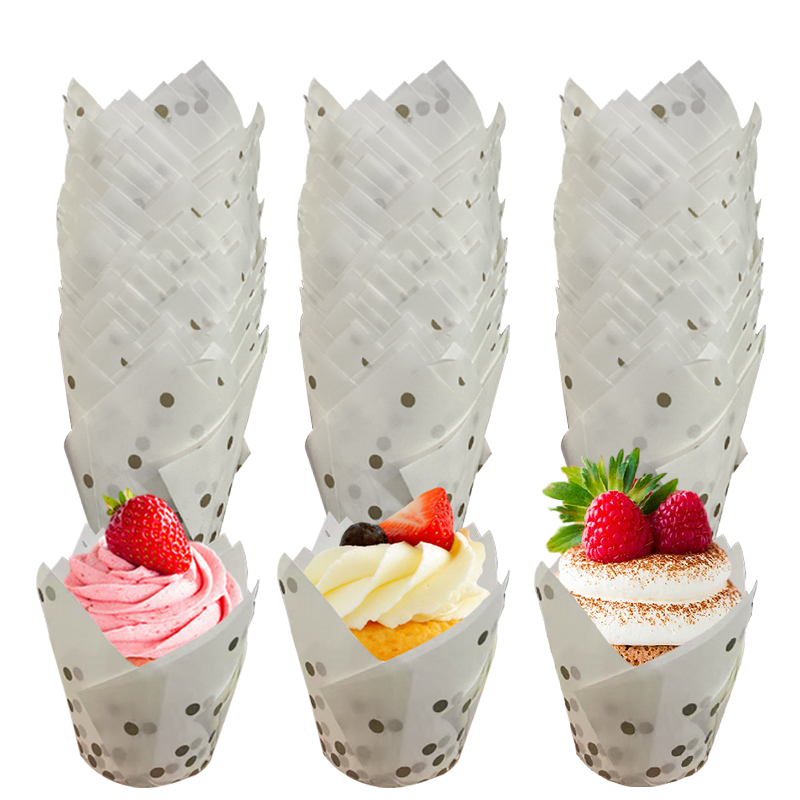 50개/100개 골드 도트 튤립 케이크 컵, 고품질 베 - Kitchen Baking Paper 리뷰 및 가격